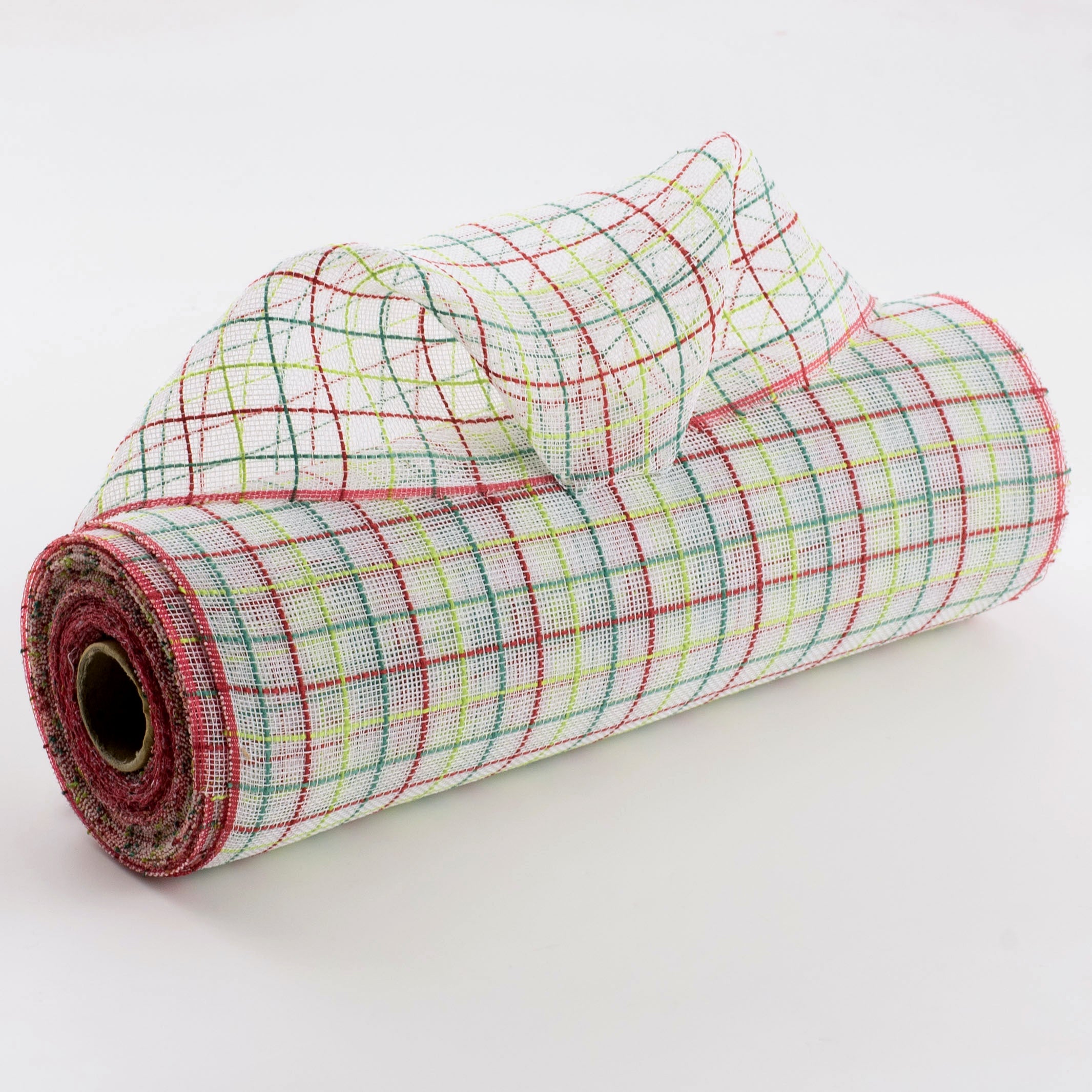 10" Fabric Fine Weave Check Mesh: White with Red, Emerald & Lime
