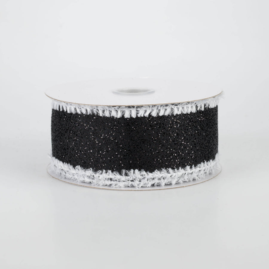 1.5" Metallic Glitter Snow Edge Ribbon: Black (10 Yards)