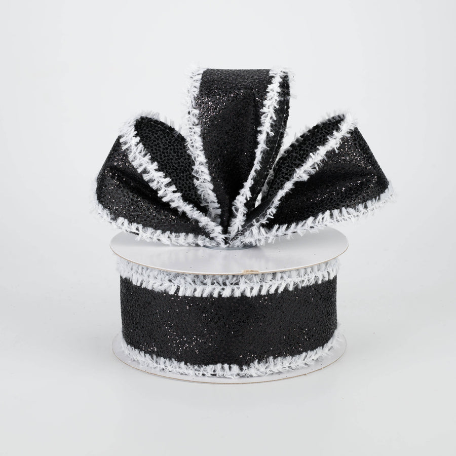 1.5" Metallic Glitter Snow Edge Ribbon: Black (10 Yards)