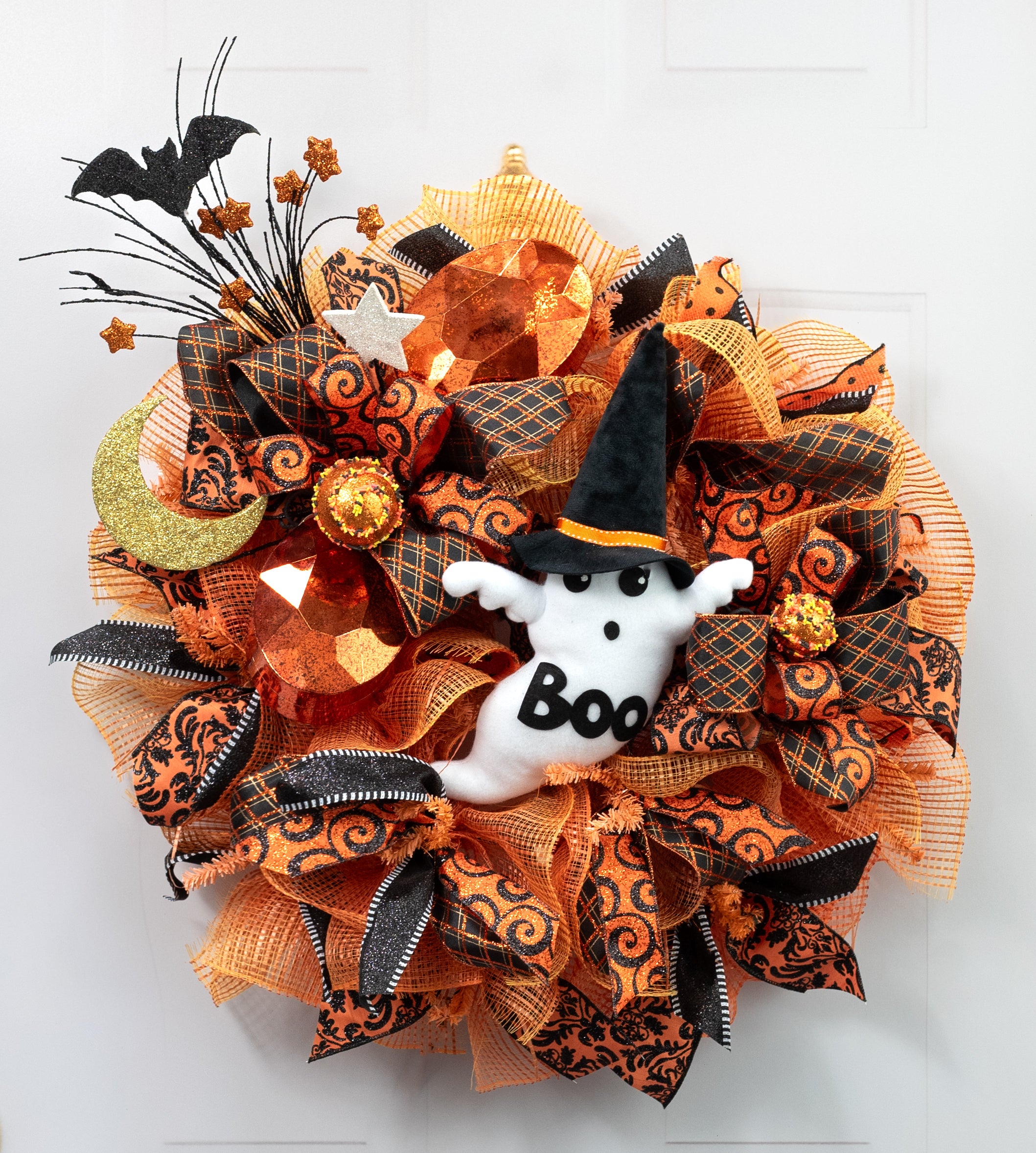 24" Plush Boo Ghost Witch Hat Spray