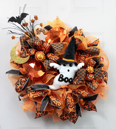 24" Plush Boo Ghost Witch Hat Spray