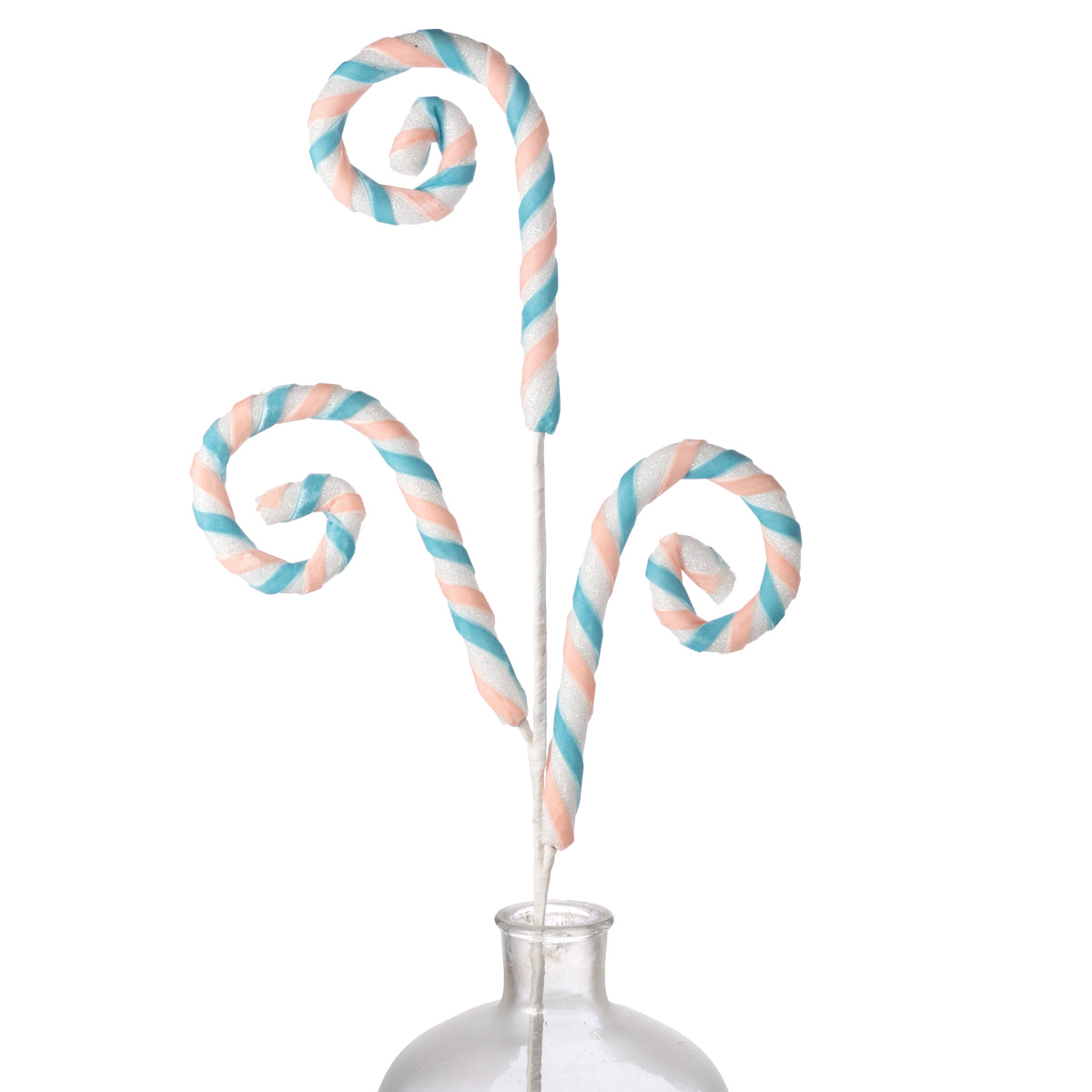 29" Spiral Candy Cane Spray: Ice Blue & Light Pink