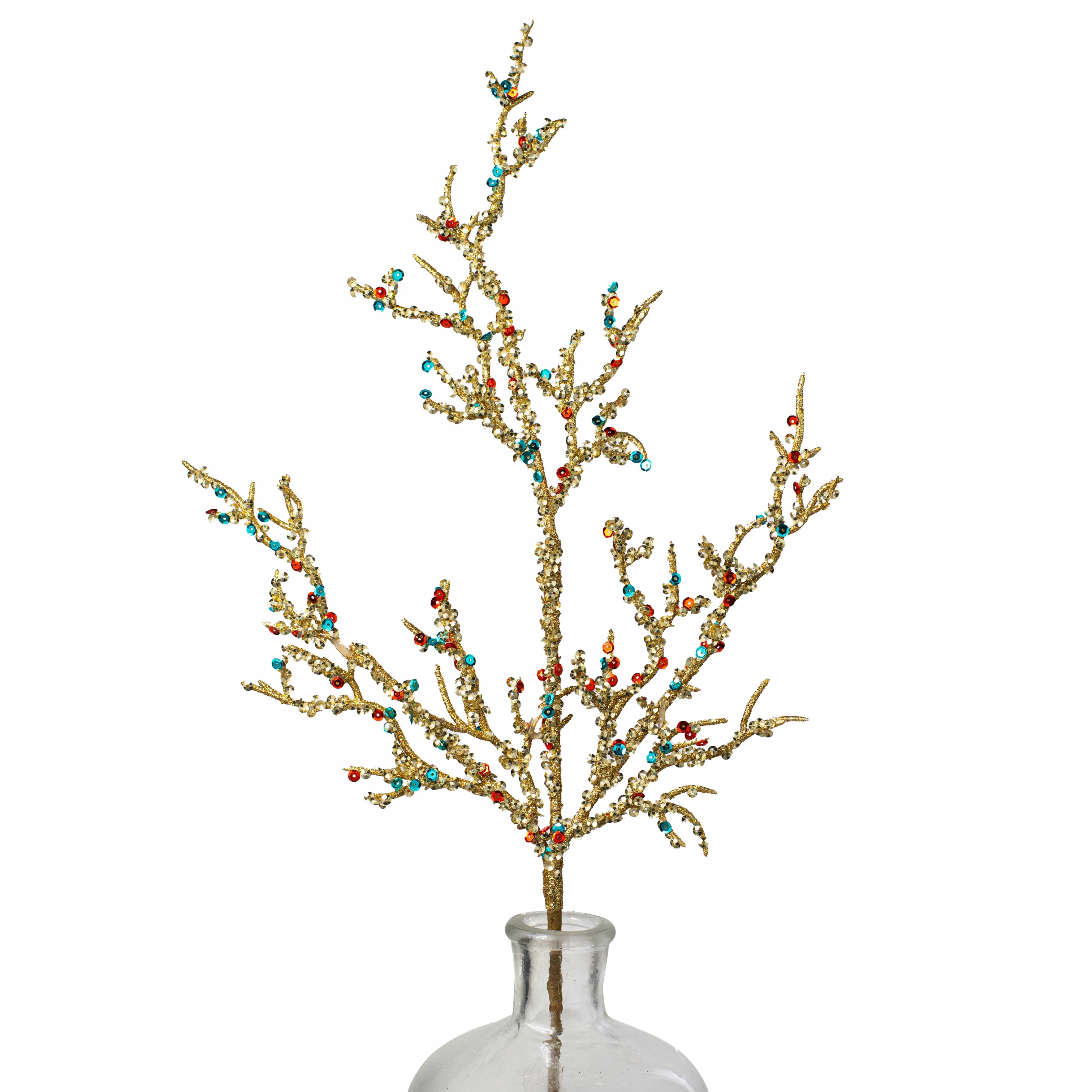 24" Jewel Glittered Branch Spray: Gold, Orange & Blue