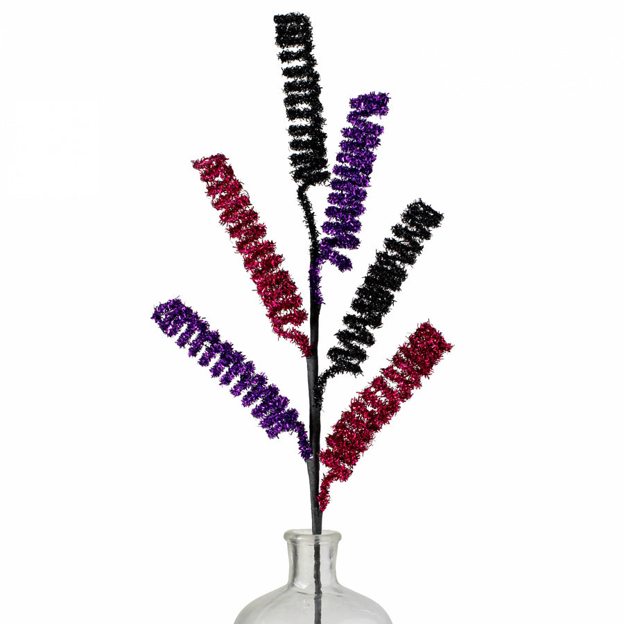 31" Tinsel Folded Foil Swirls Spray: Hot Pink, Black & Purple