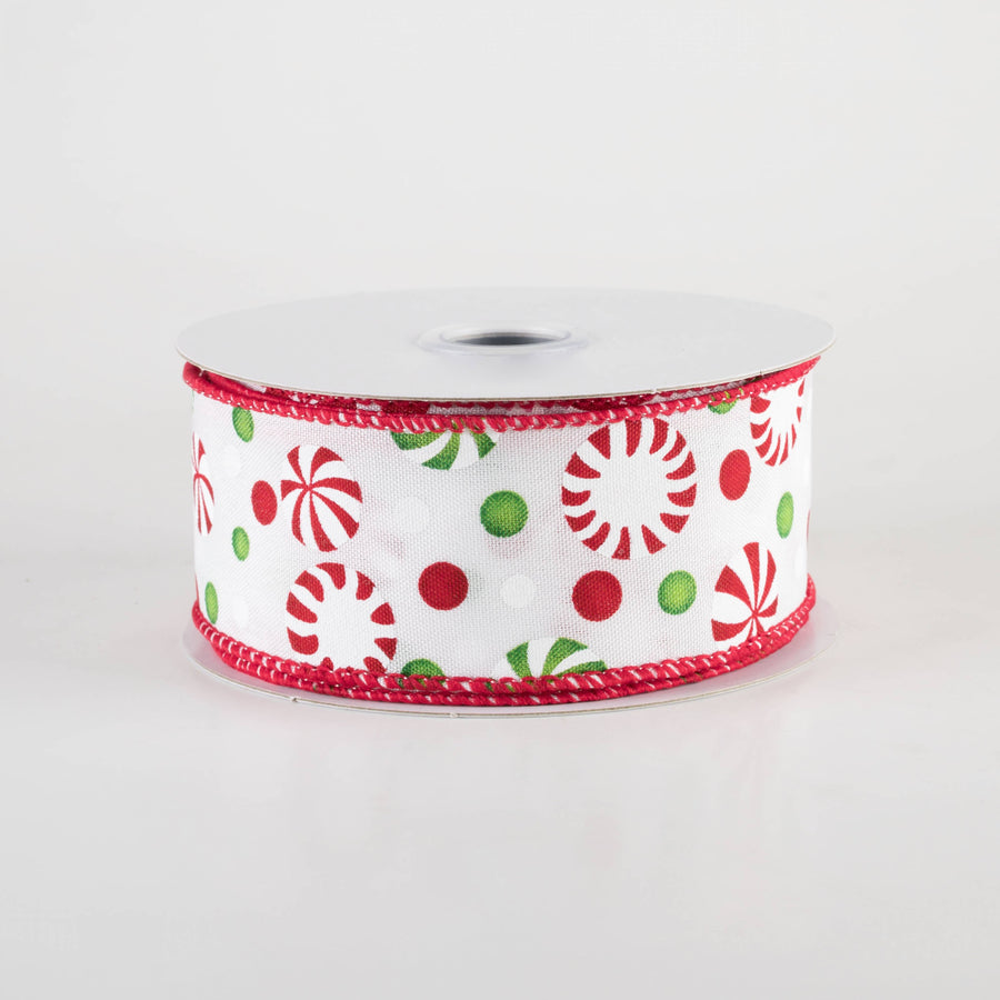 1.5" Christmas Candy Peppermints Ribbon: Red, White & Green (10 Yards)