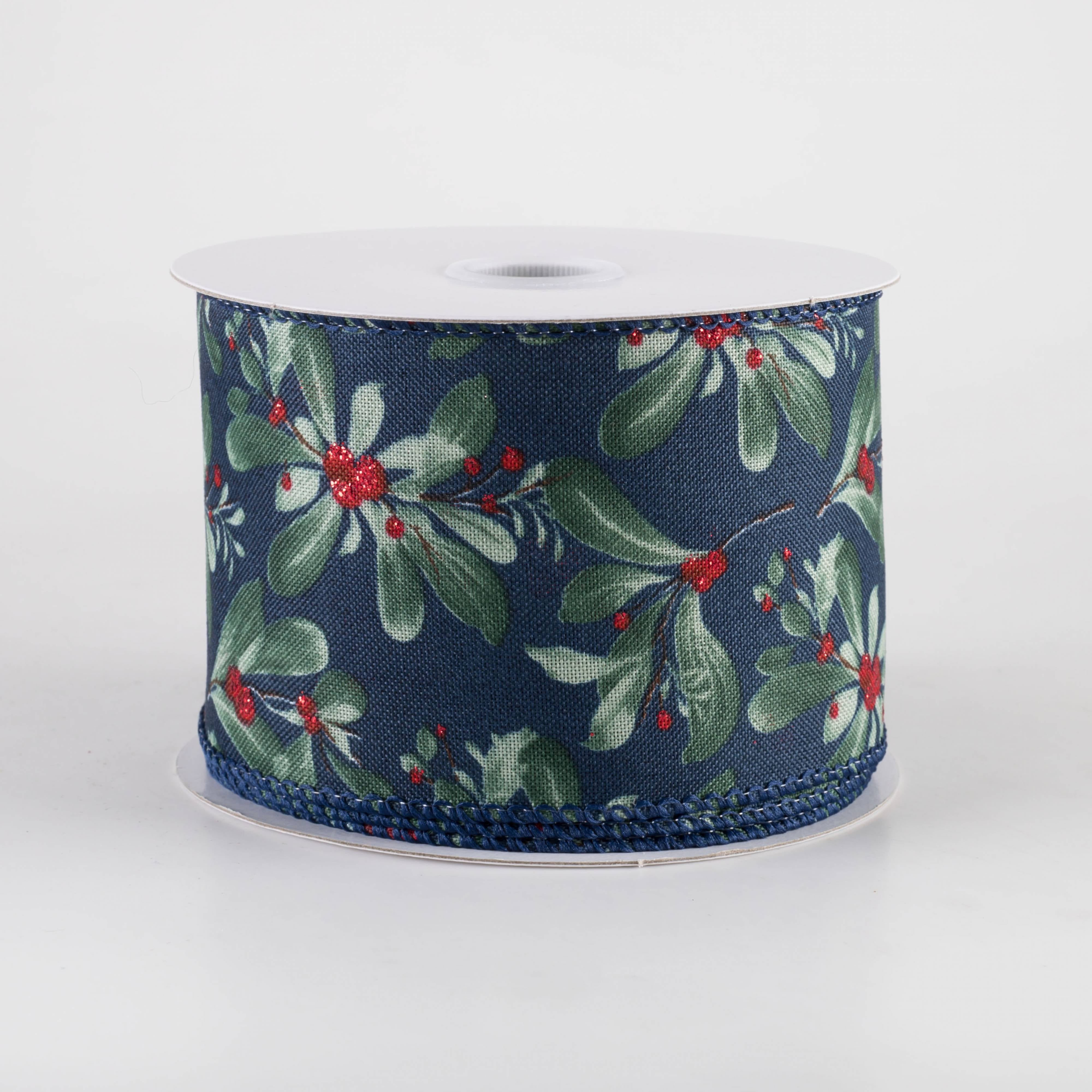 2.5" Painted Mistletoe Ribbon: Navy (10 Yards)