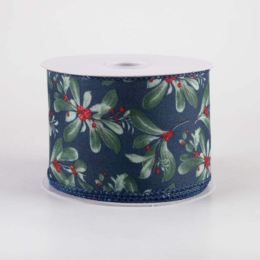 2.5" Painted Mistletoe Ribbon: Navy (10 Yards)