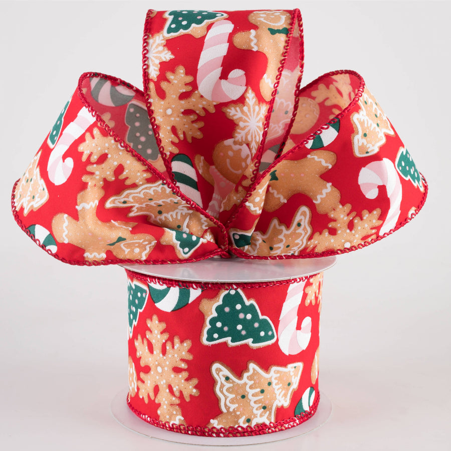 2.5" Gingerbread Cookies Ribbon: Red & Pink (10 Yards)