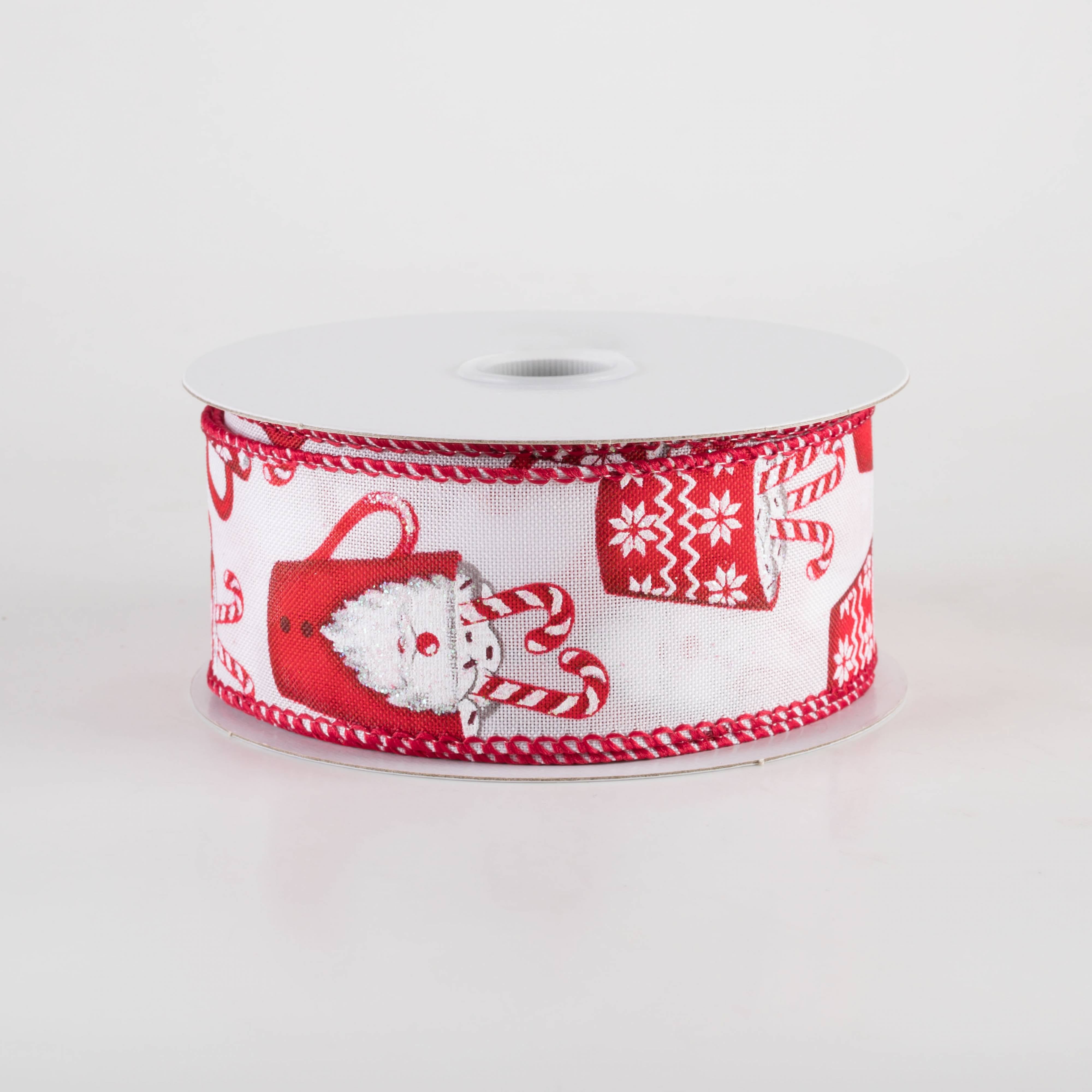 1.5" Santa Mug Hot Cocoa Ribbon: White (10 Yards)
