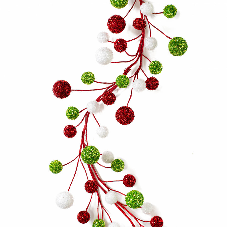 64" V-Cut Foil Ball Garland: Red, Lime & White
