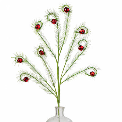 34" Fuzzy Swirly Bells Spray: Green & Red