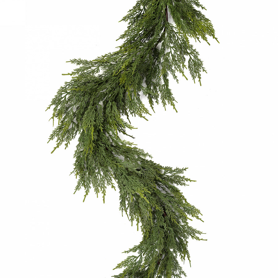 72" Artificial Slim Cedar Garland: Two-Tone Green