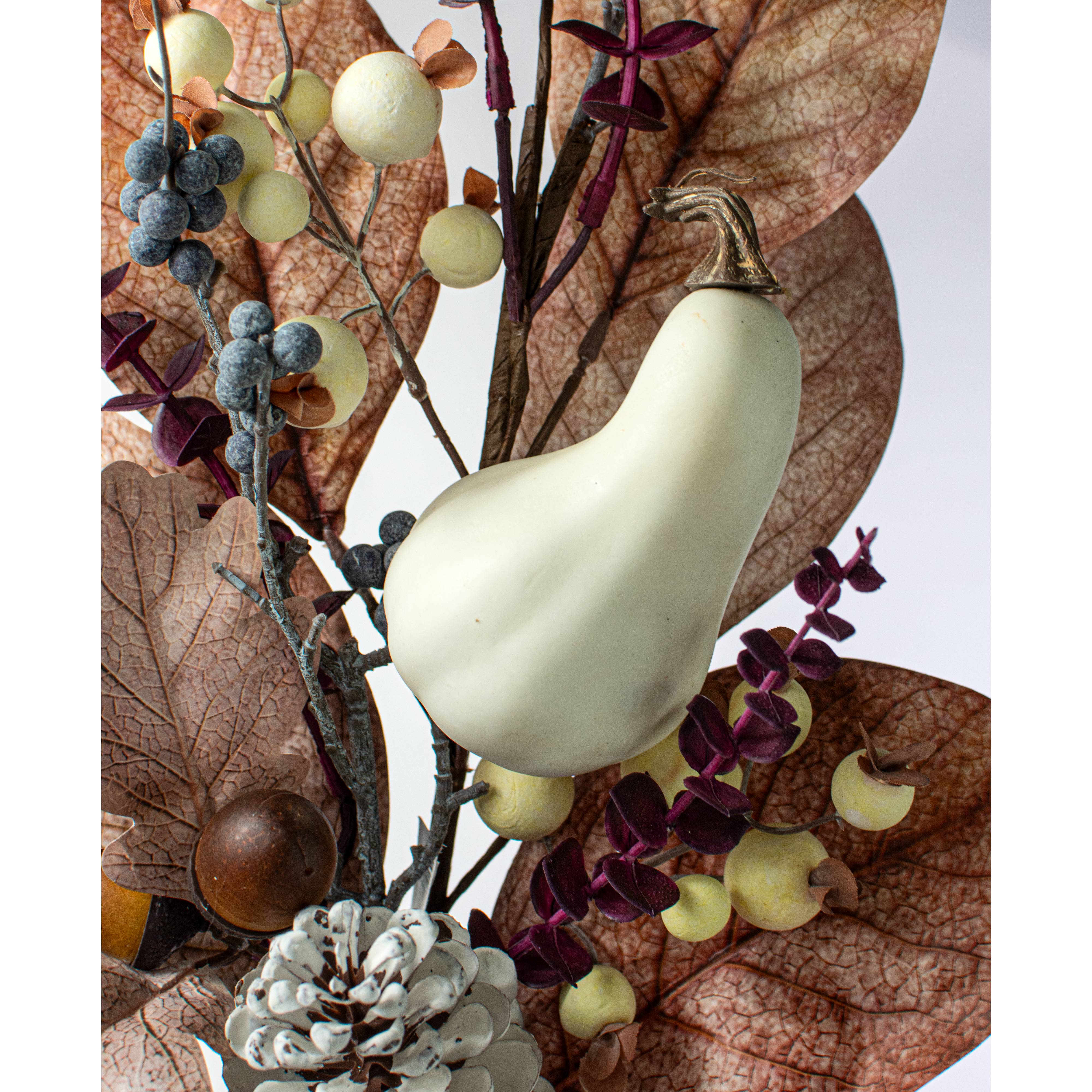 30" Mixed Fall Gourd, Leaves & Berries Spray: Brown & Cream