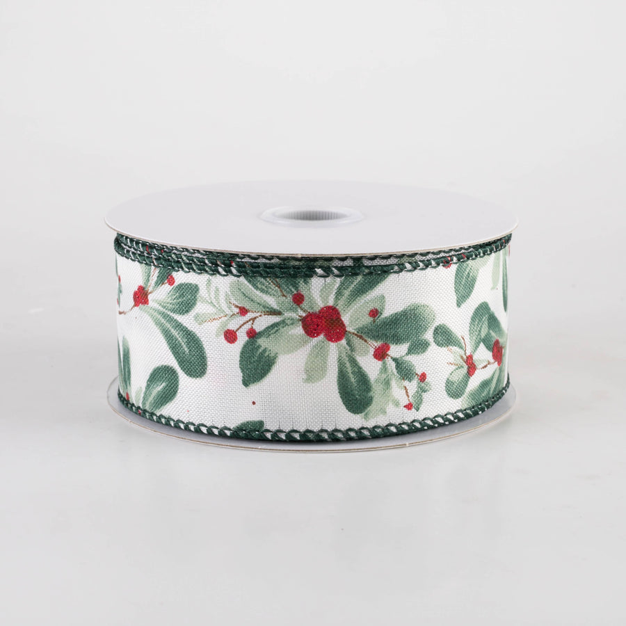 1.5" Painted Mistletoe Ribbon: Cream (10 Yards)