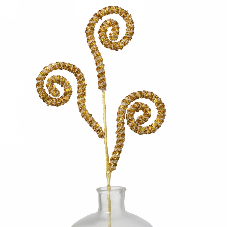 28" Sequin Spiral Curly Spray: Gold
