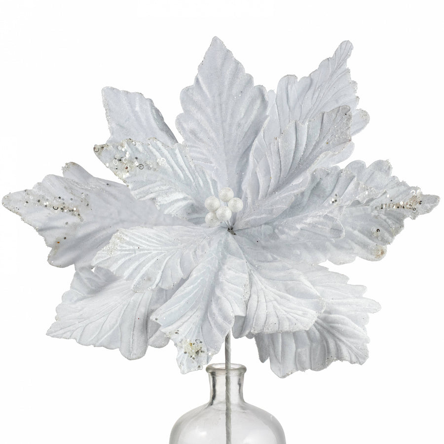 19" x 25" Jumbo Deluxe Velvet Poinsettia Stem: White