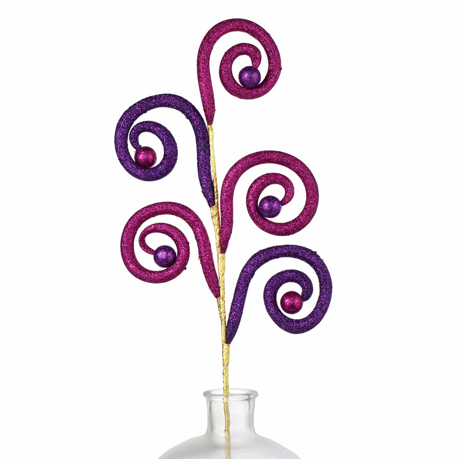 28" Spiral Curly Spray: Fuchsia Pink & Purple