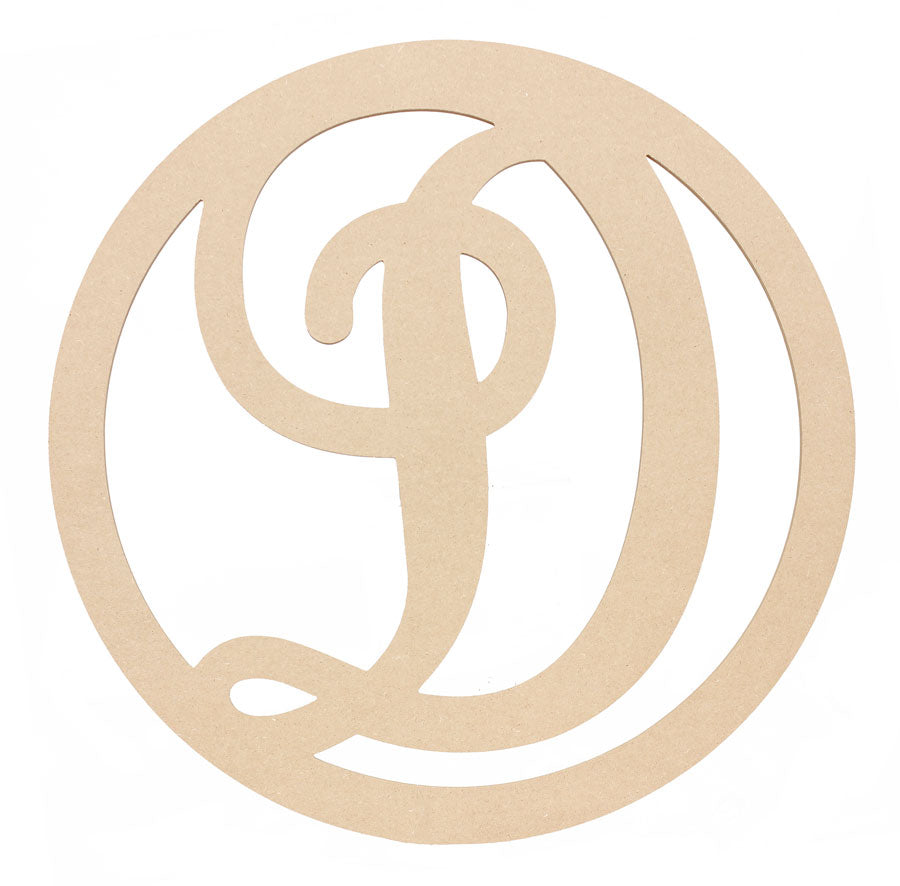 23" Script Circle Monogram Wooden Letter: D
