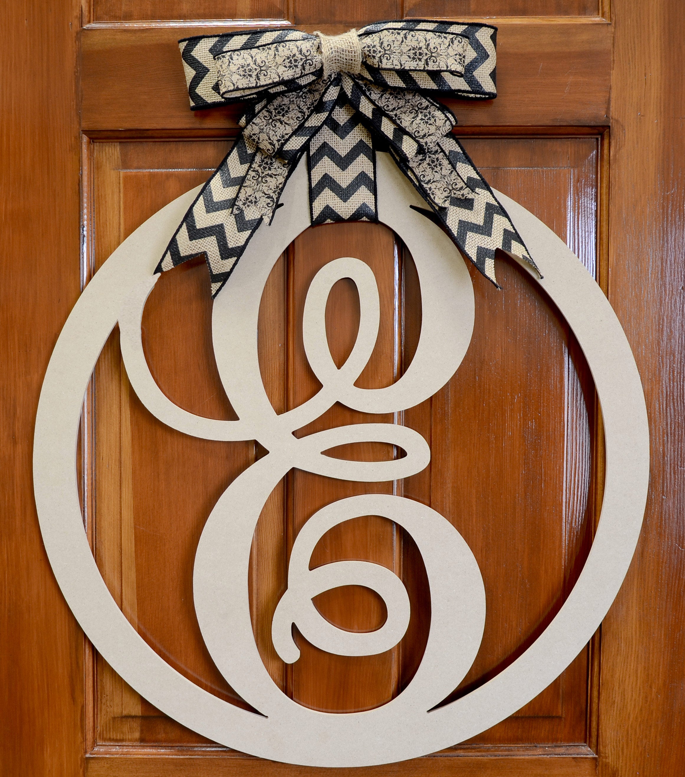 23" Script Circle Monogram Wooden Letter: E