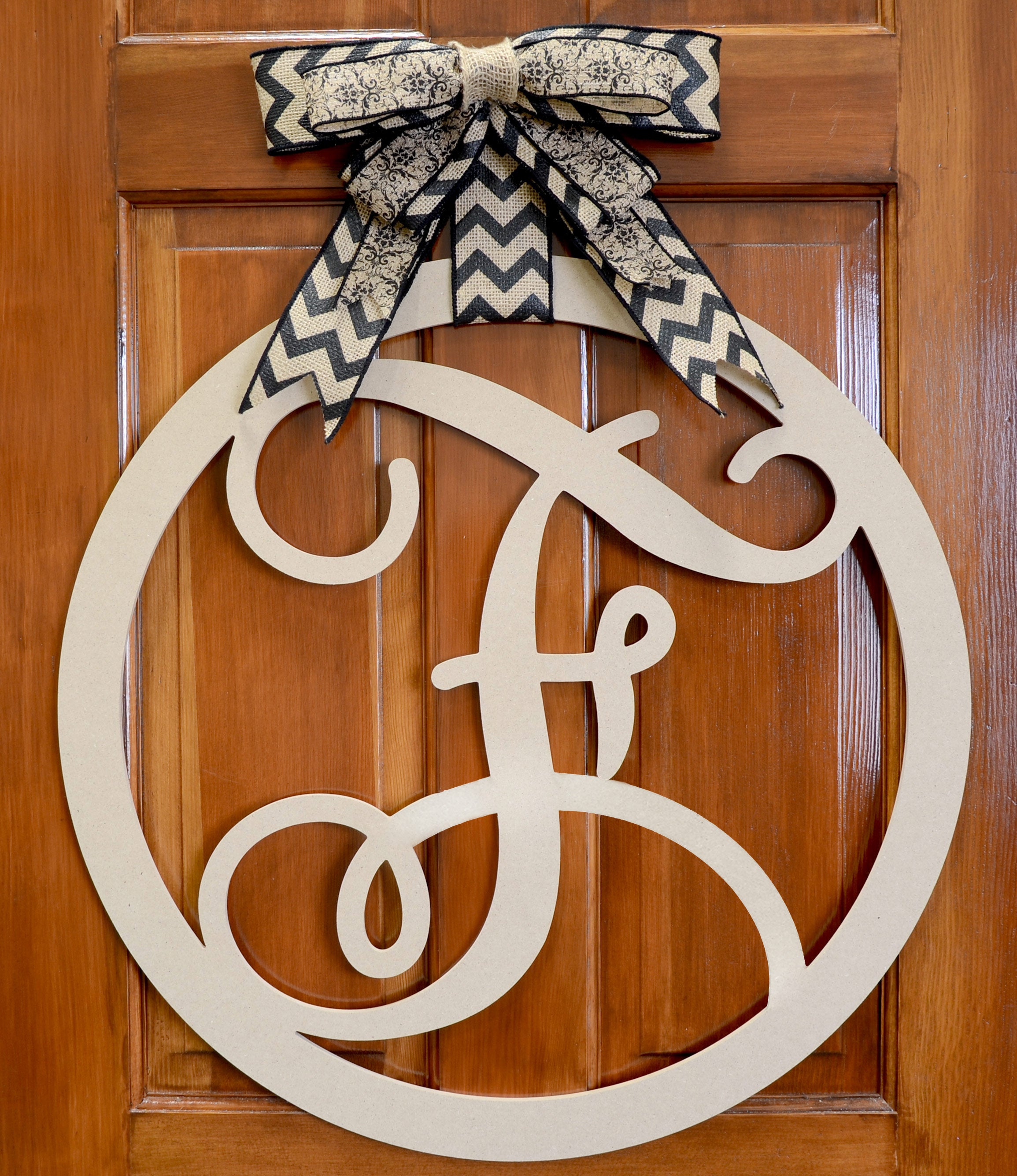 23" Script Circle Monogram Wooden Letter: F