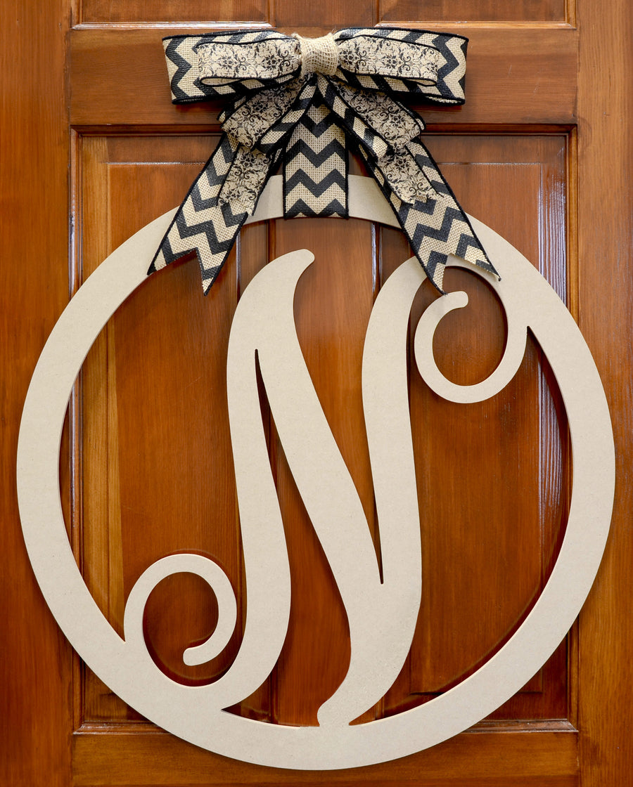 23" Script Circle Monogram Wooden Letter: N