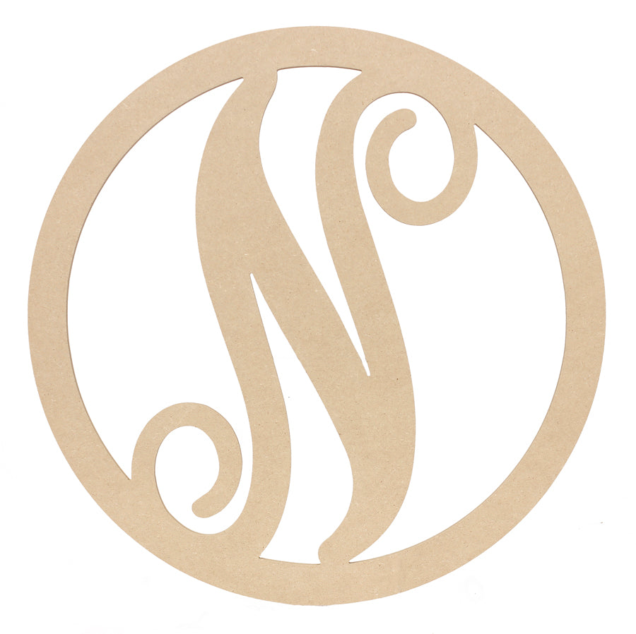 23" Script Circle Monogram Wooden Letter: N