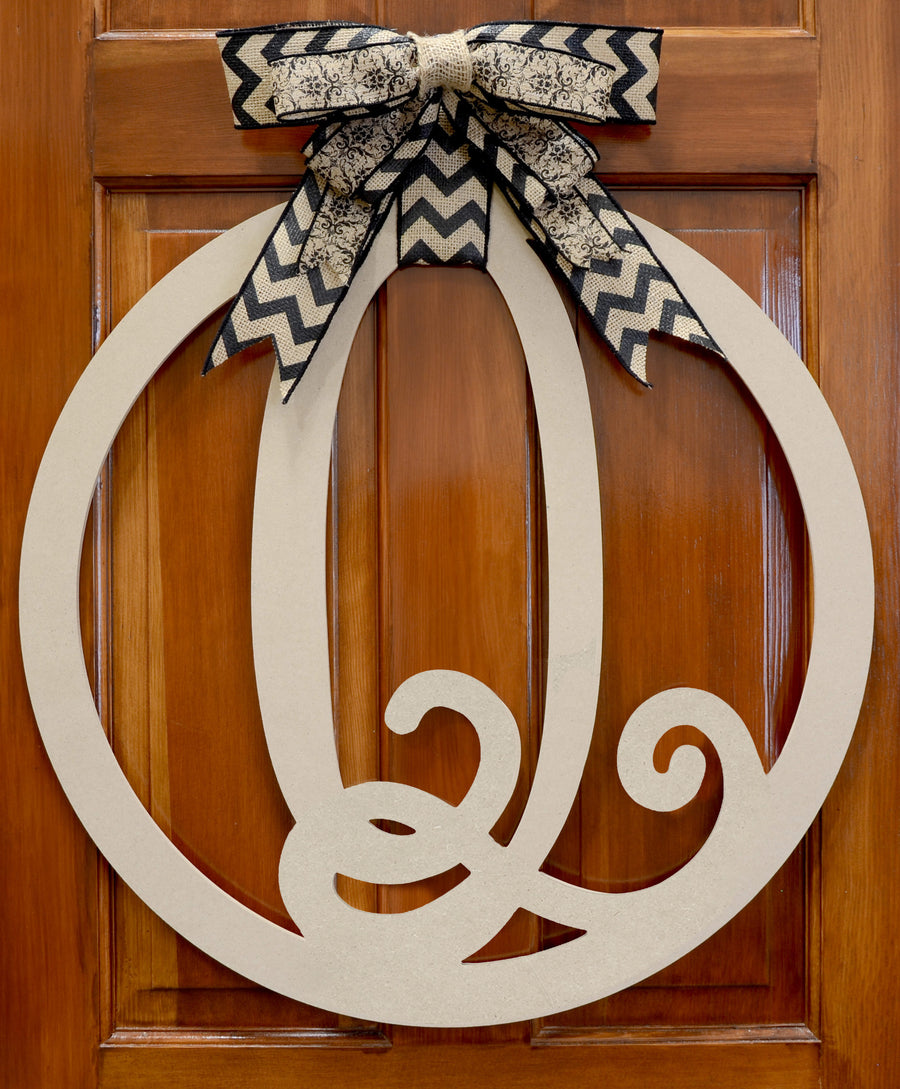 23" Script Circle Monogram Wooden Letter: Q