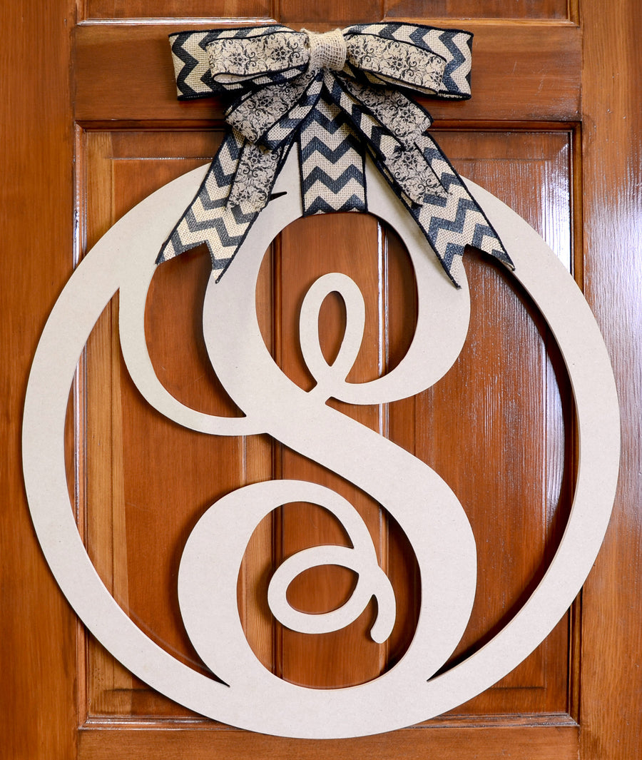 23" Script Circle Monogram Wooden Letter: S