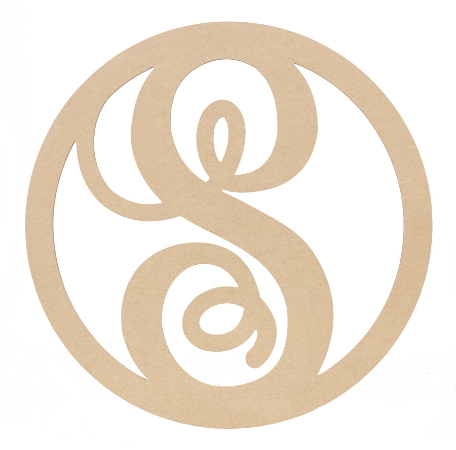 23" Script Circle Monogram Wooden Letter: S