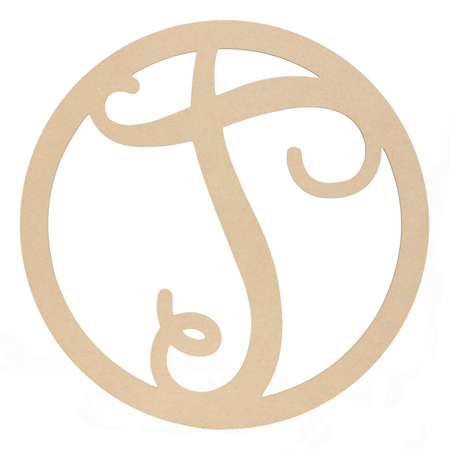 23" Script Circle Monogram Wooden Letter: T