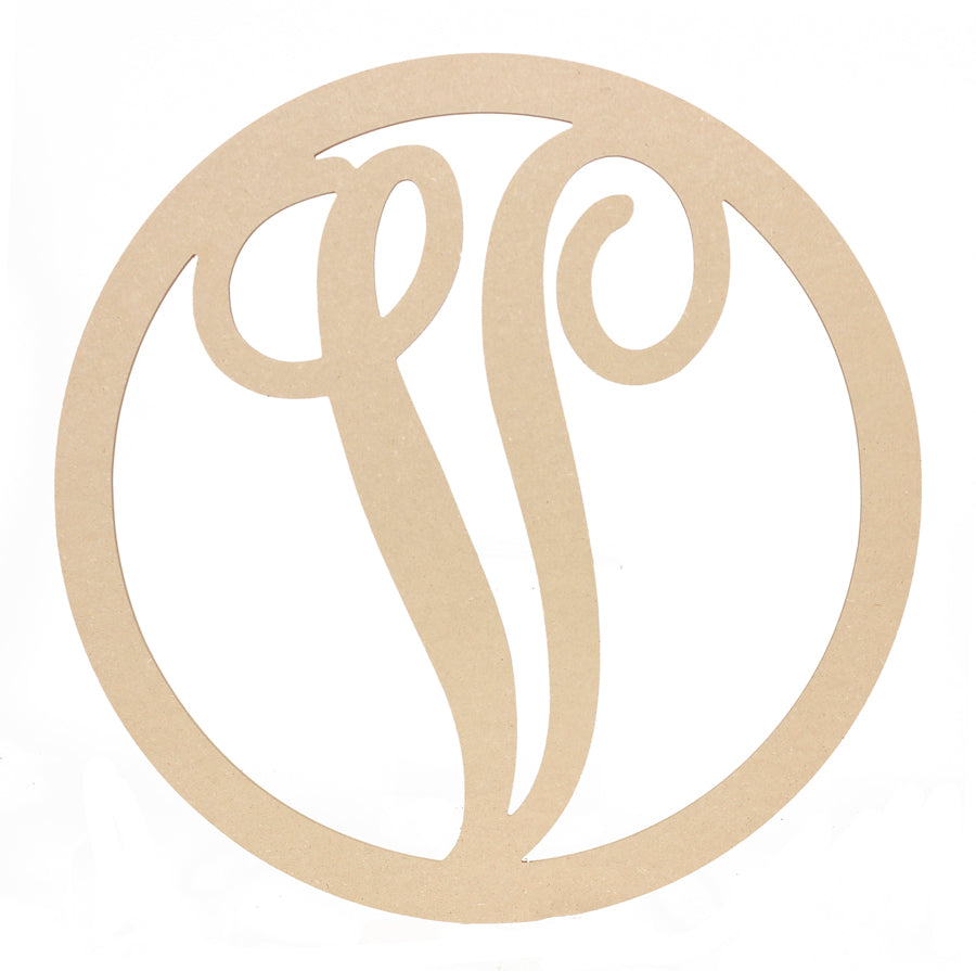 23" Script Circle Monogram Wooden Letter: V