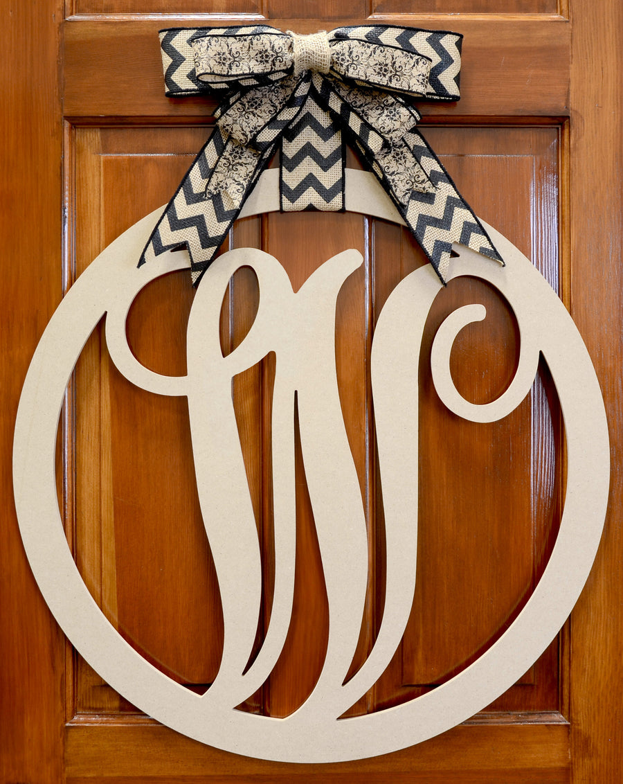23" Script Circle Monogram Wooden Letter: W