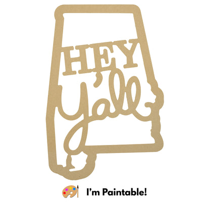 23" Hey Y'all Alabama State Outline Sign: Natural