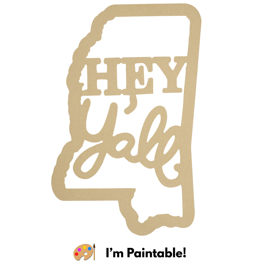 23" Hey Y'all Mississippi State Outline Sign: Natural