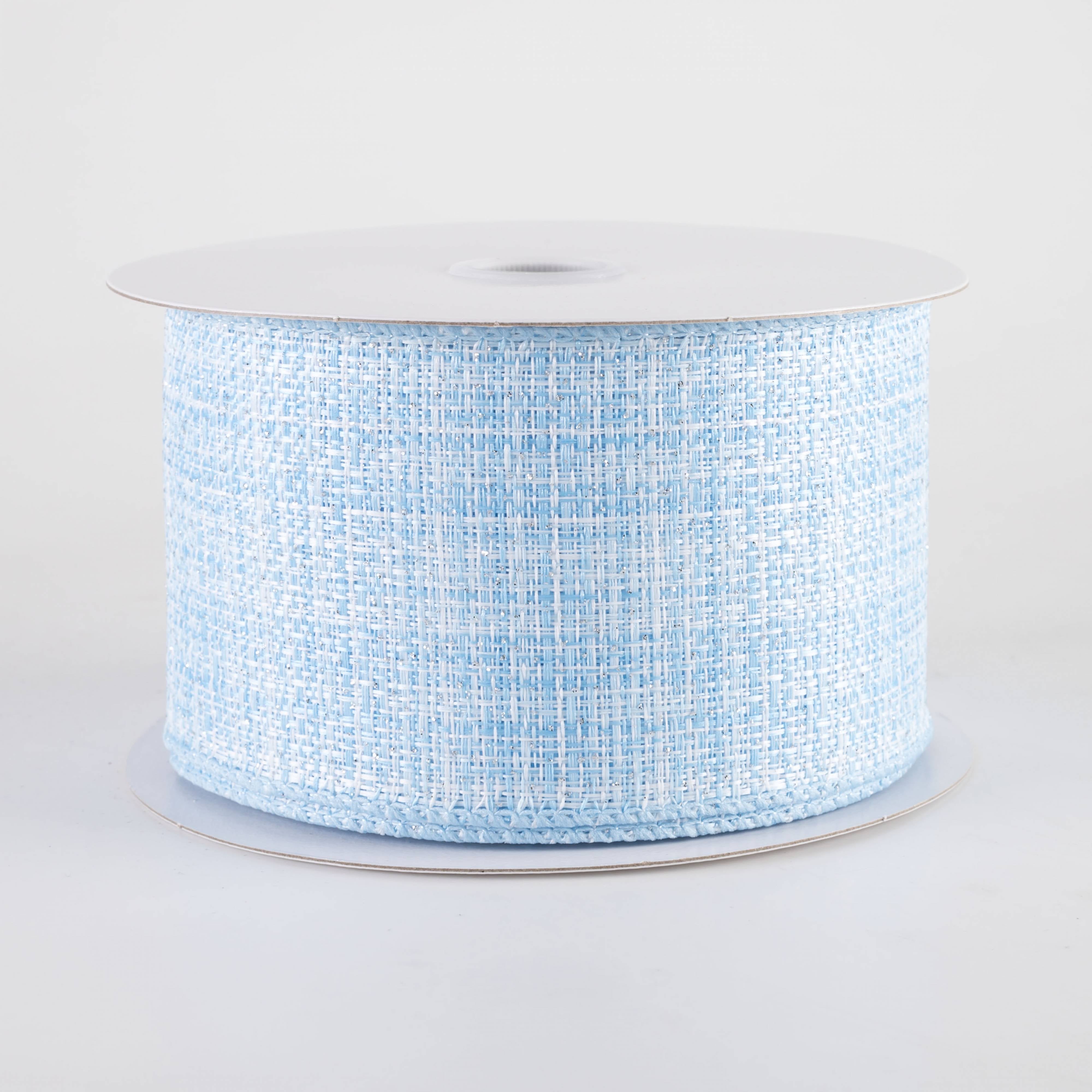 2.5" Glittered Tweed Ribbon: Light Blue, White & Silver (10 Yards)