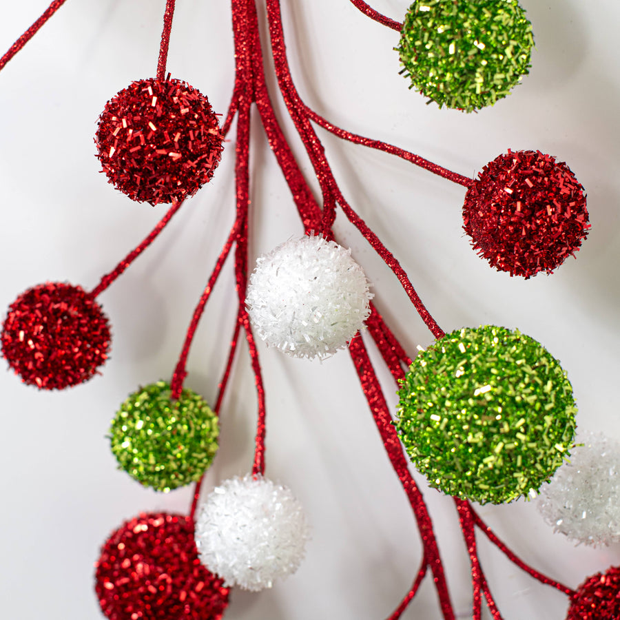 64" V-Cut Foil Ball Garland: Red, Lime & White