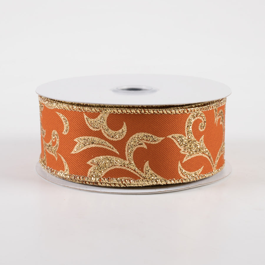 1.5" Acanthus Leaf Ribbon: Autumn & Gold (10 Yards)