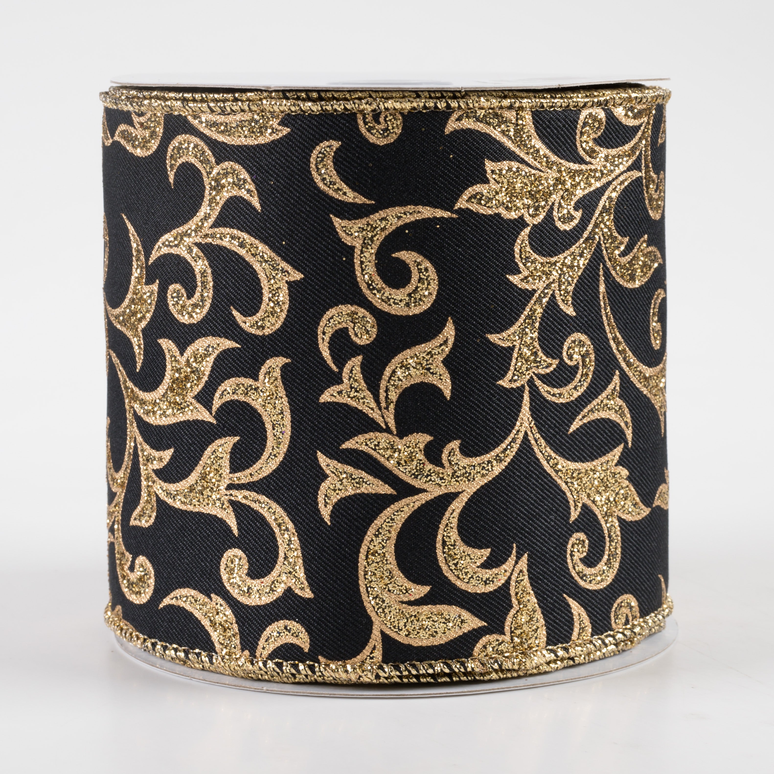 4" Acanthus Leaf Ribbon: Black & Gold (10 Yards)