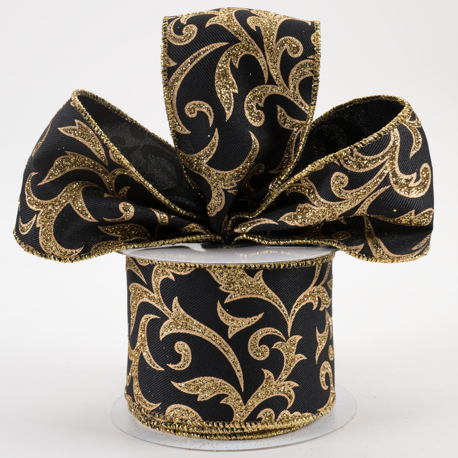 2.5" Acanthus Leaf Ribbon: Black & Gold (10 Yards) Lifestyle Photo