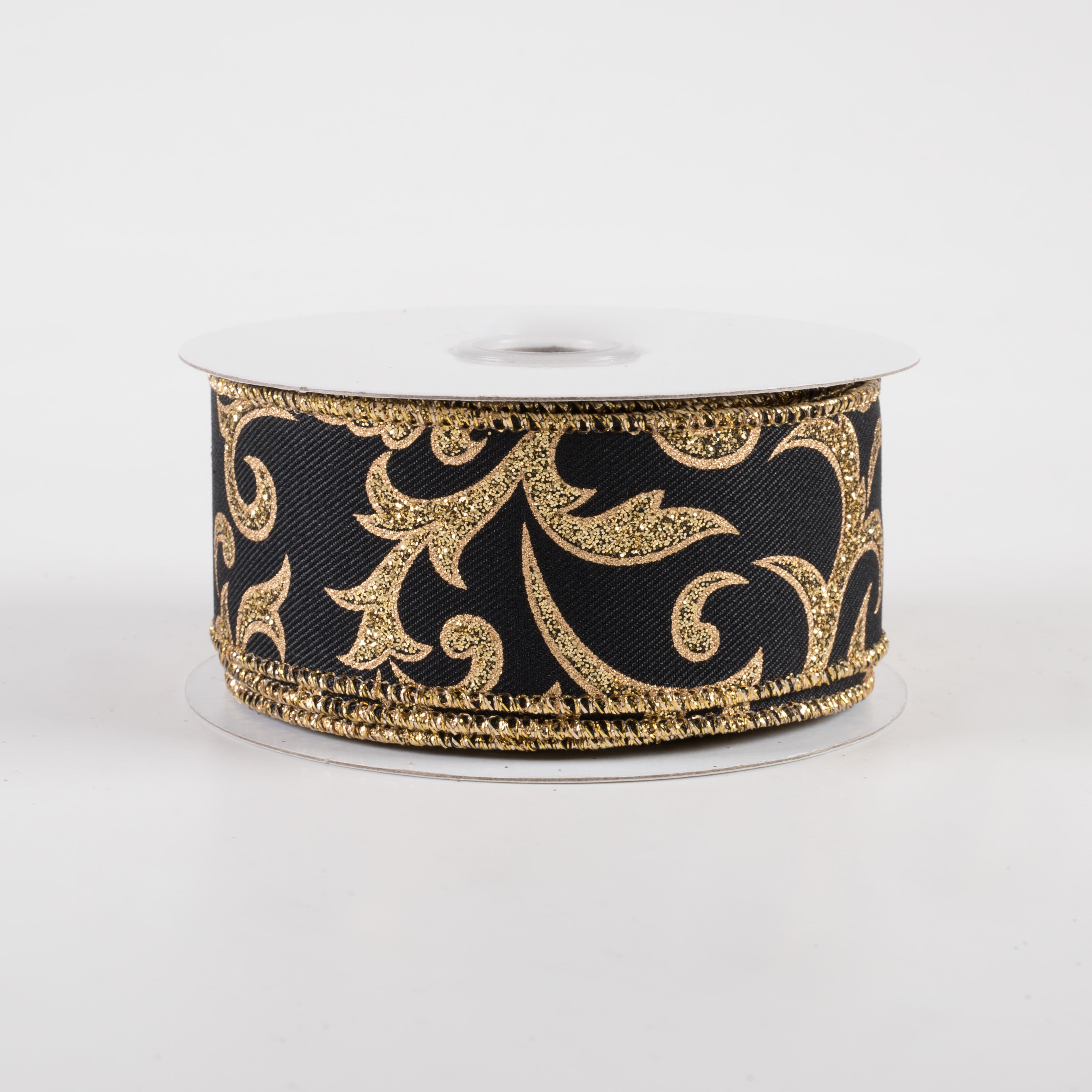 1.5" Acanthus Leaf Ribbon: Black & Gold (10 Yards)