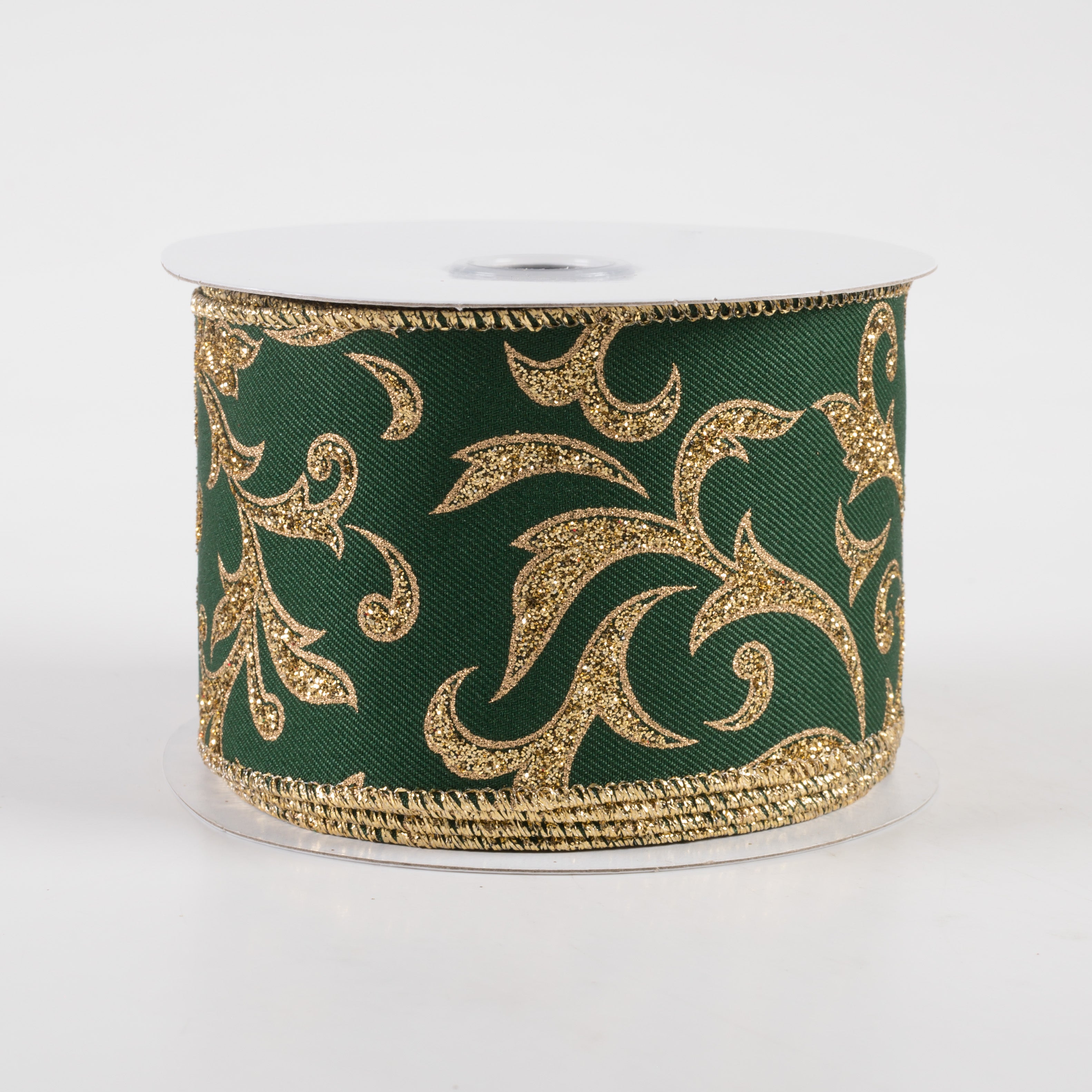 2.5" Acanthus Leaf Ribbon: Hunter Green & Gold (10 Yards)