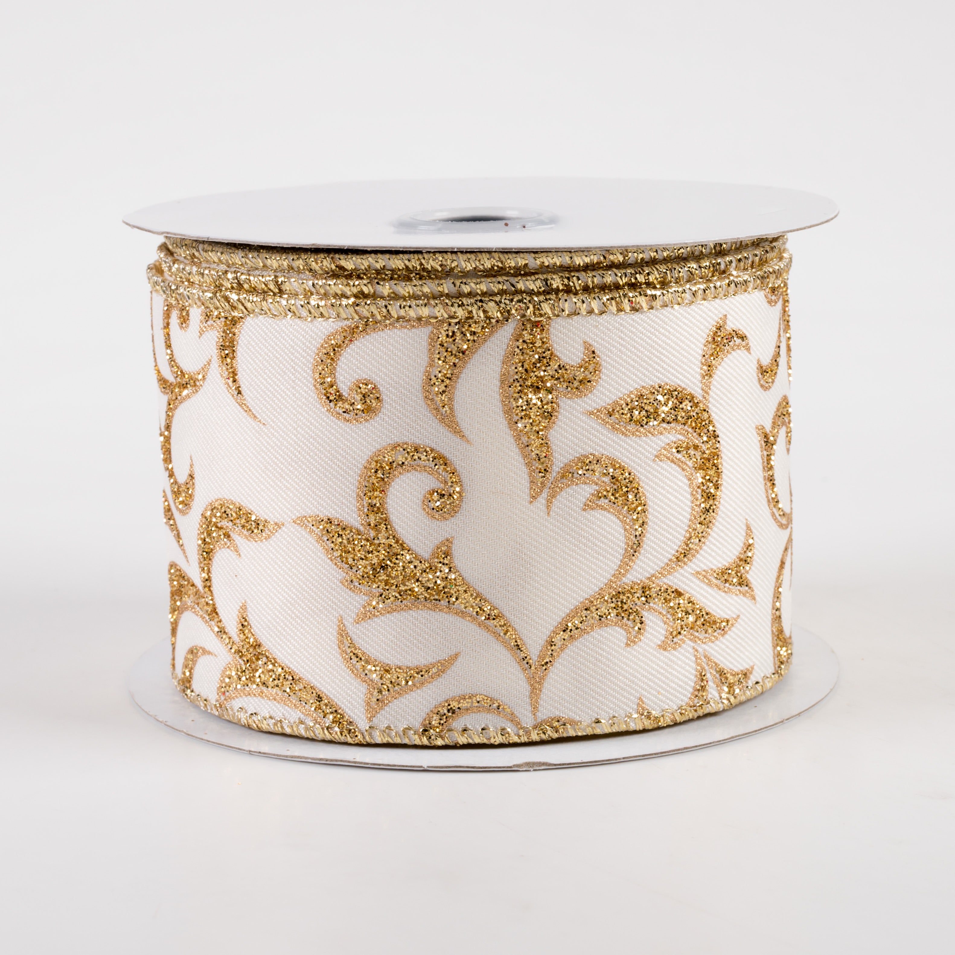2.5" Acanthus Leaf Ribbon: Ivory & Gold (10 Yards)