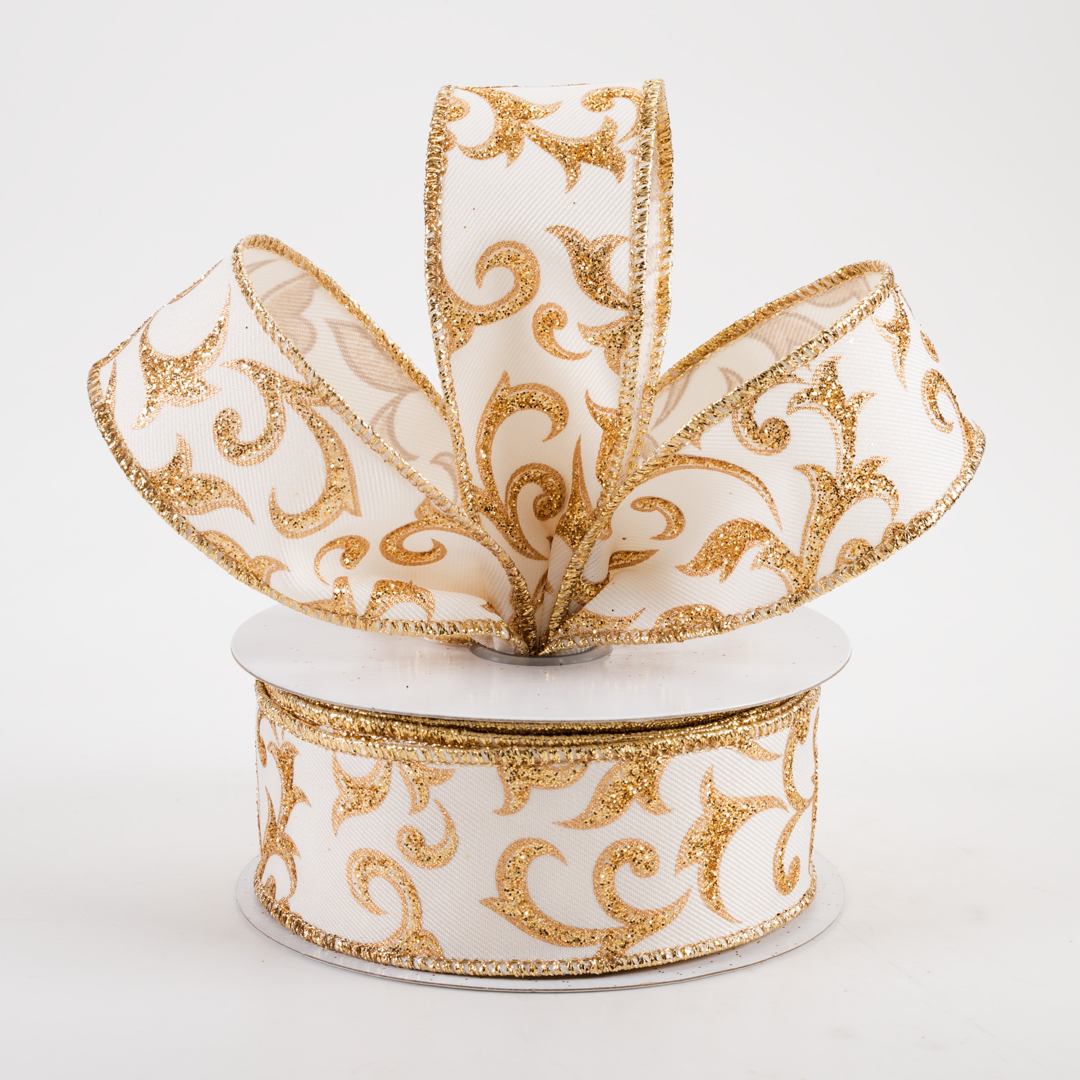 1.5" Acanthus Leaf Ribbon: Ivory & Gold (10 Yards) Lifestyle Photo