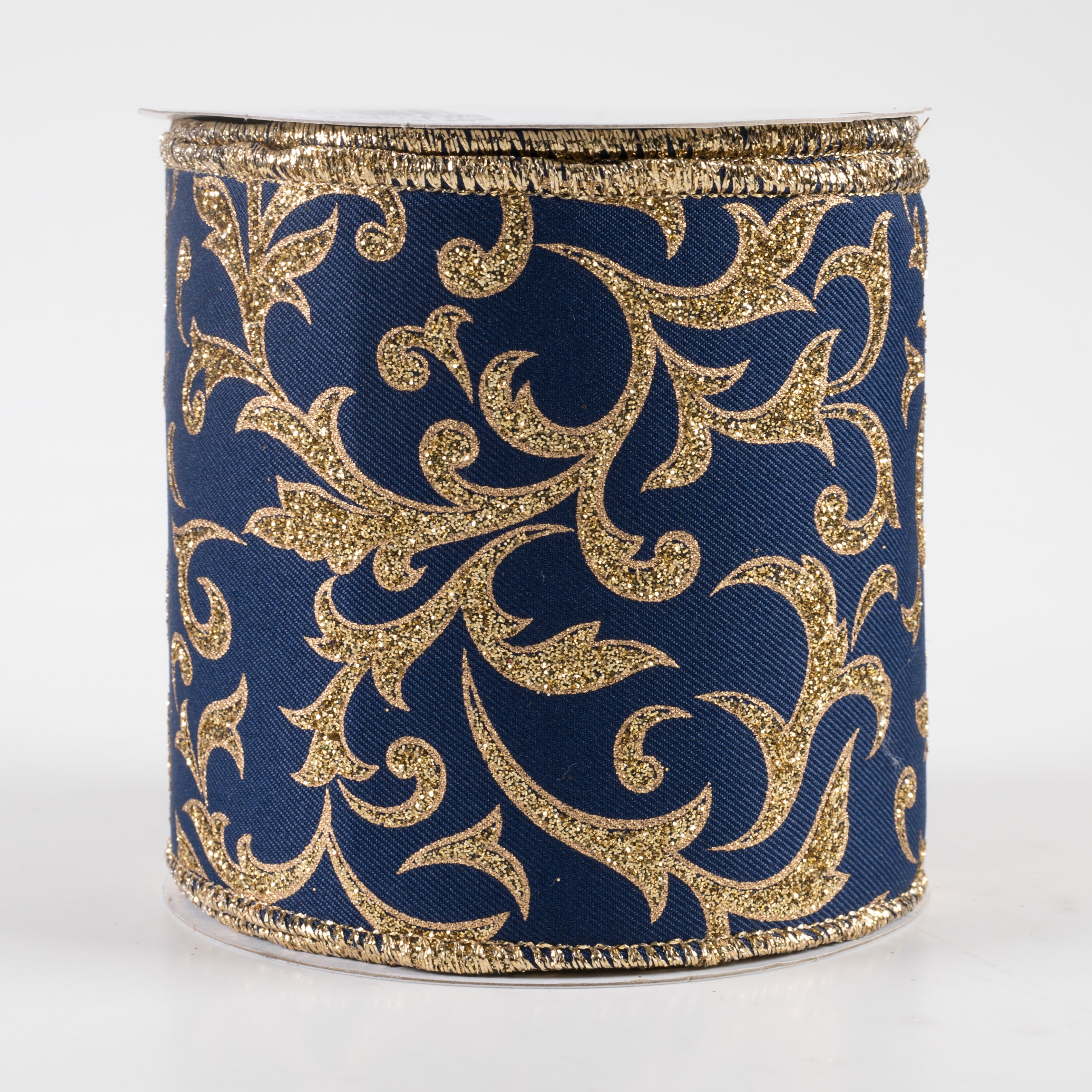 4" Acanthus Leaf Ribbon: Navy Blue & Gold (10 Yards)