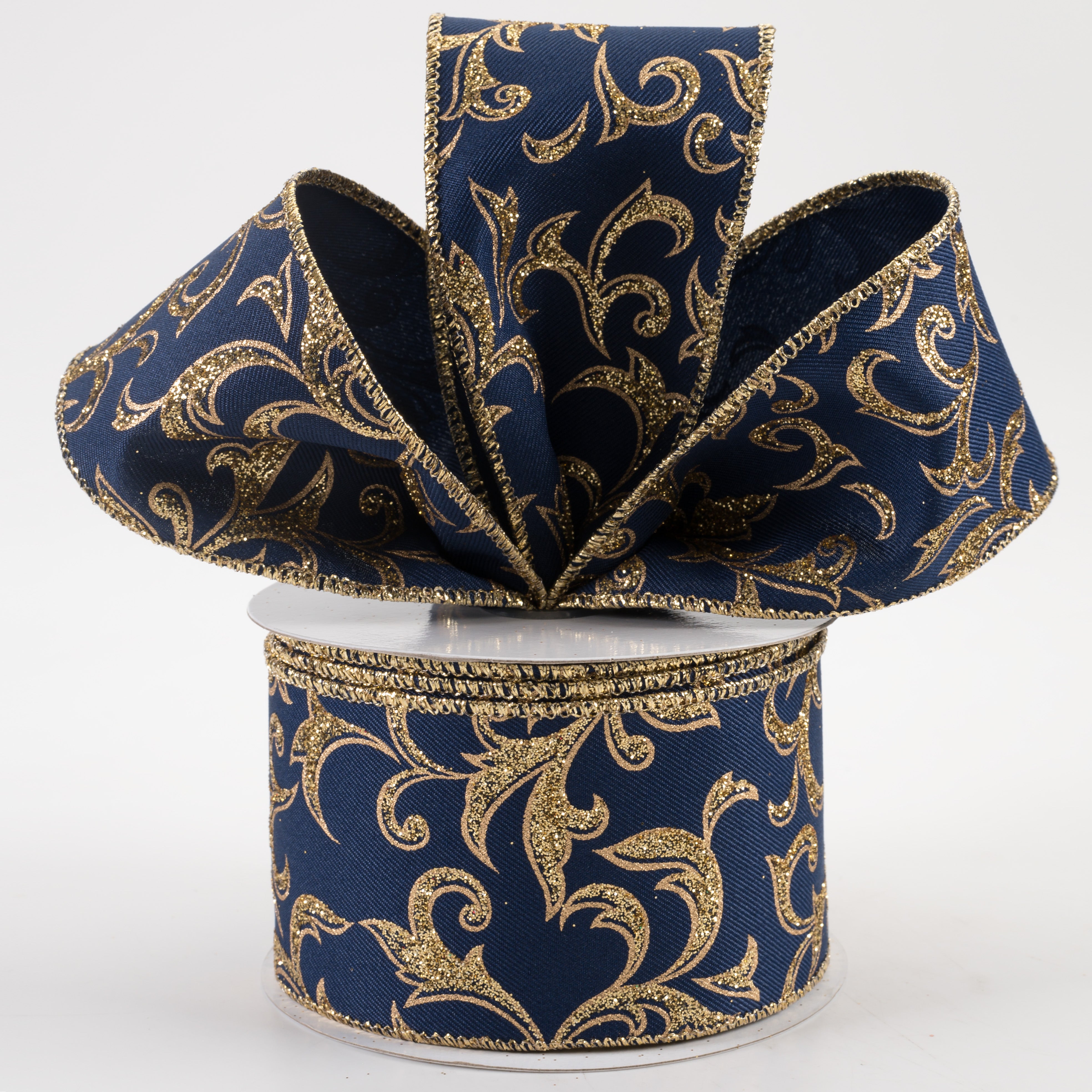 2.5" Acanthus Leaf Ribbon: Navy Blue & Gold (10 Yards) Lifestyle Photo