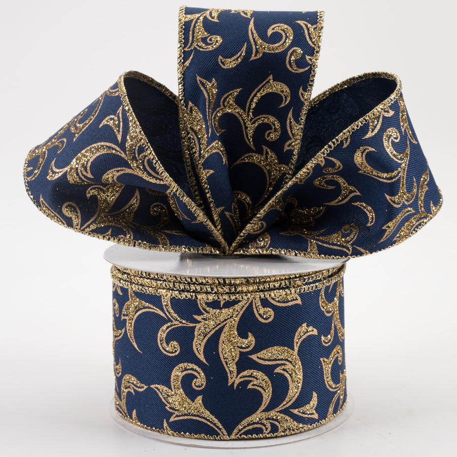 2.5" Acanthus Leaf Ribbon: Navy Blue & Gold (10 Yards) Lifestyle Photo