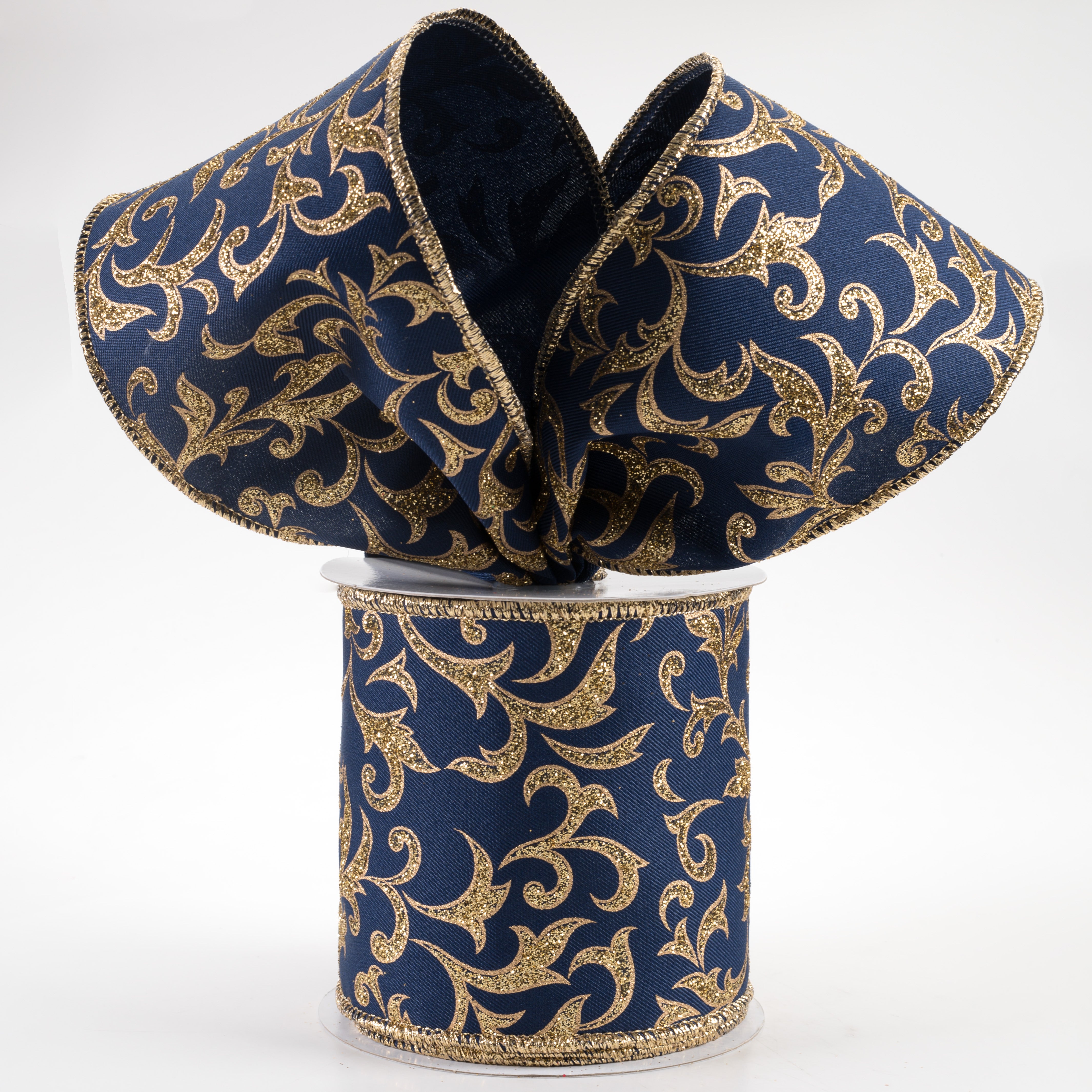 4" Acanthus Leaf Ribbon: Navy Blue & Gold (10 Yards) Lifestyle Photo