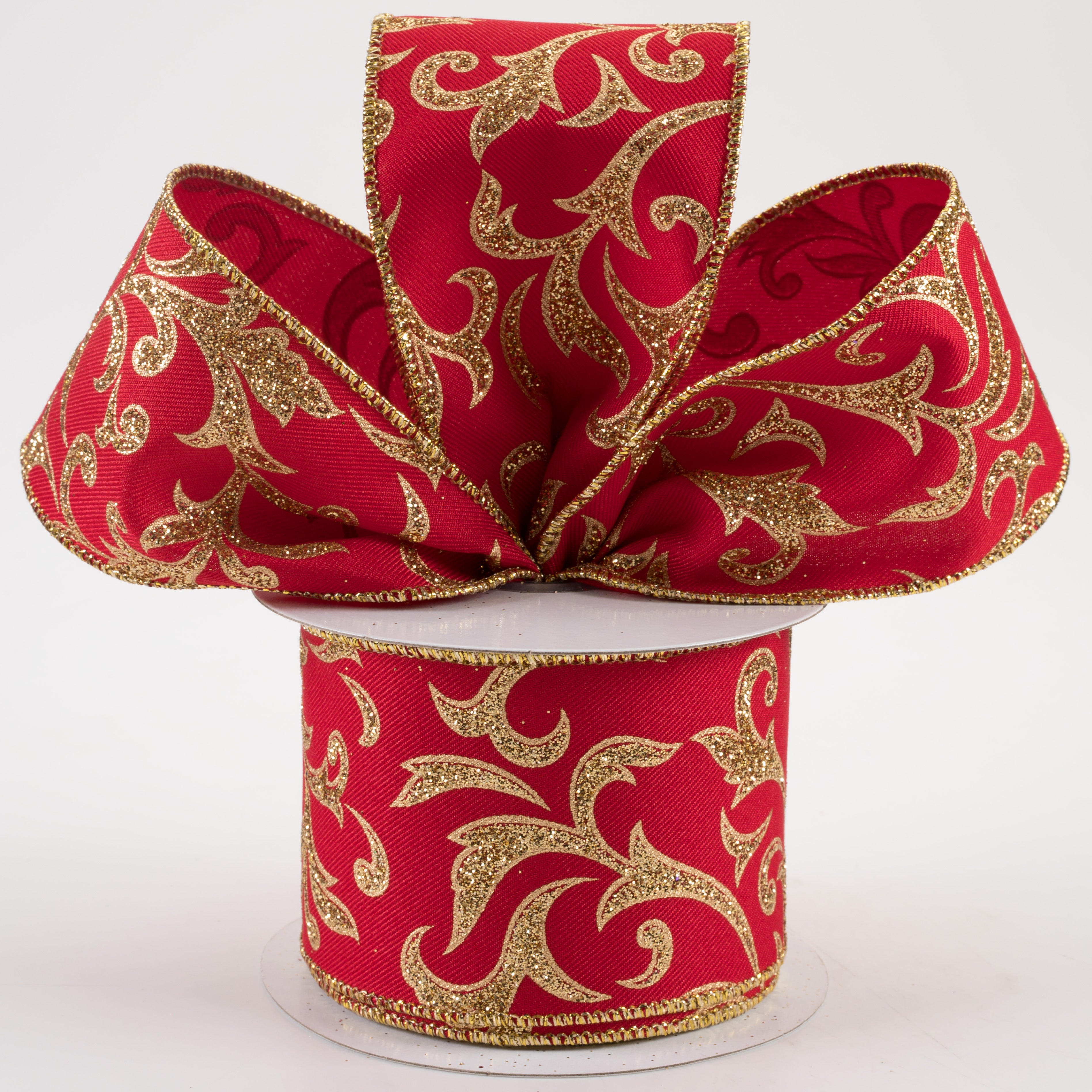 2.5" Acanthus Leaf Ribbon: Red & Gold (10 Yards) Lifestyle Photo