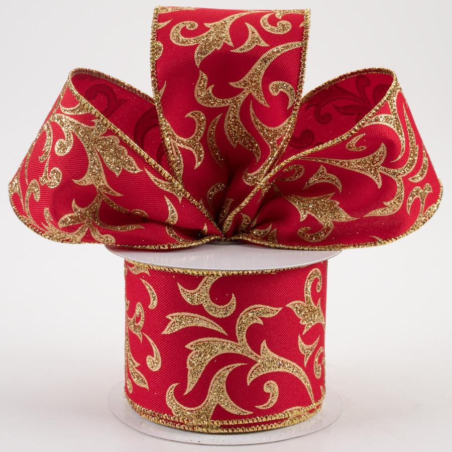 2.5" Acanthus Leaf Ribbon: Red & Gold (10 Yards) Lifestyle Photo