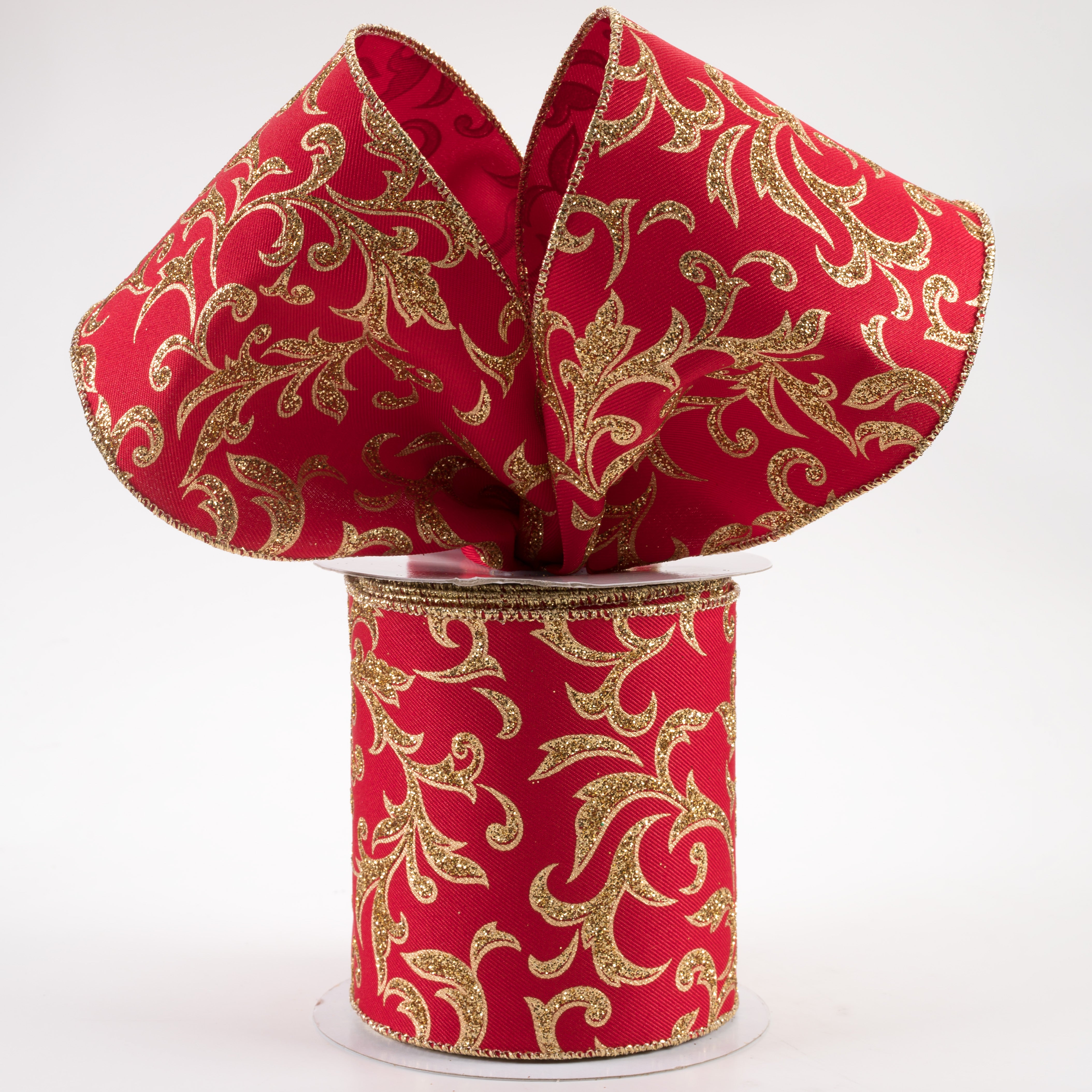 4" Acanthus Leaf Ribbon: Red & Gold (10 Yards) Lifestyle Photo